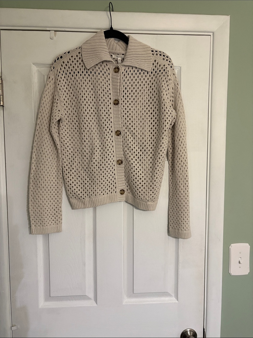 Maurices Cream Open-Knit Button-Up Sweater